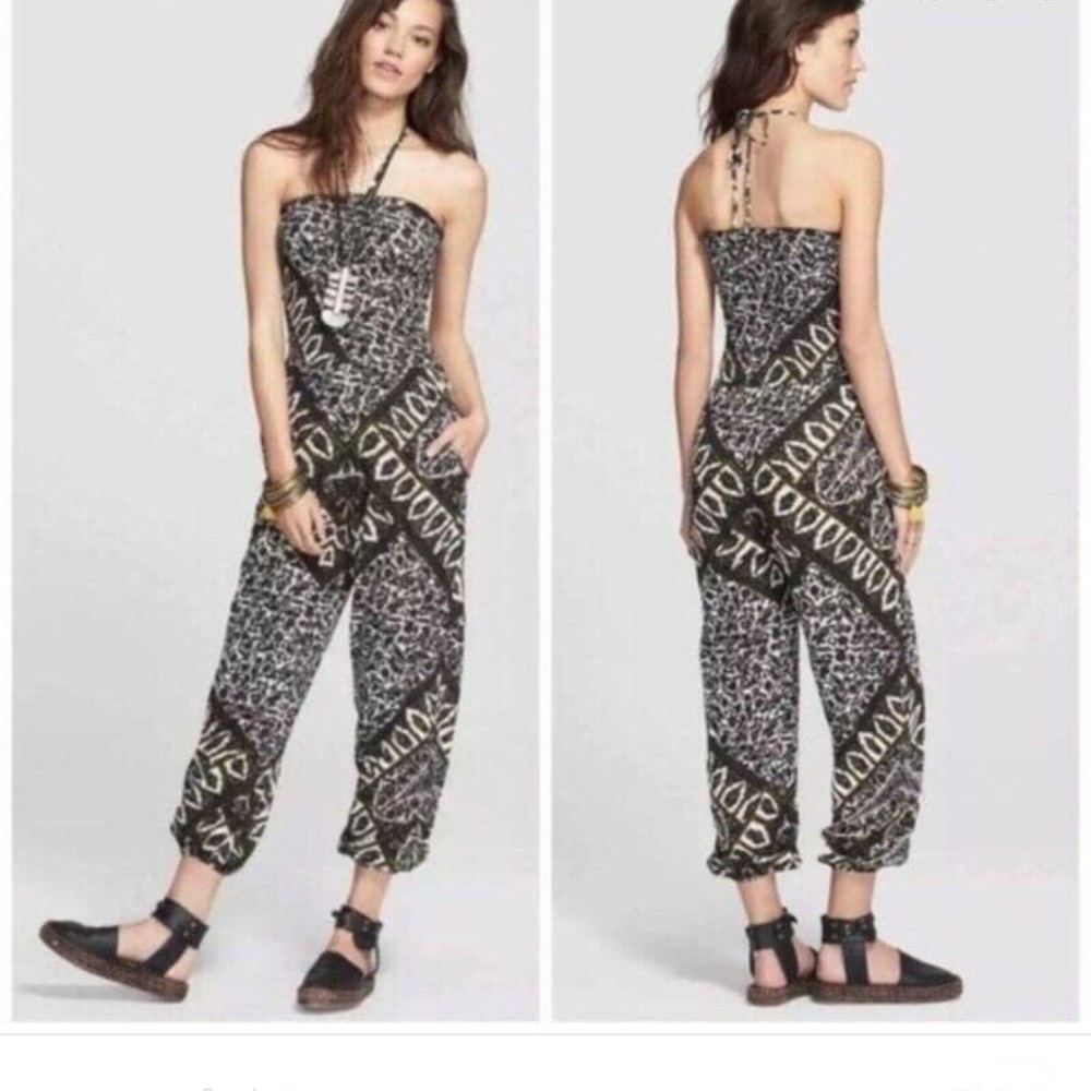 Free People | Balloon Gauzy Print Halter Jumpsuit
